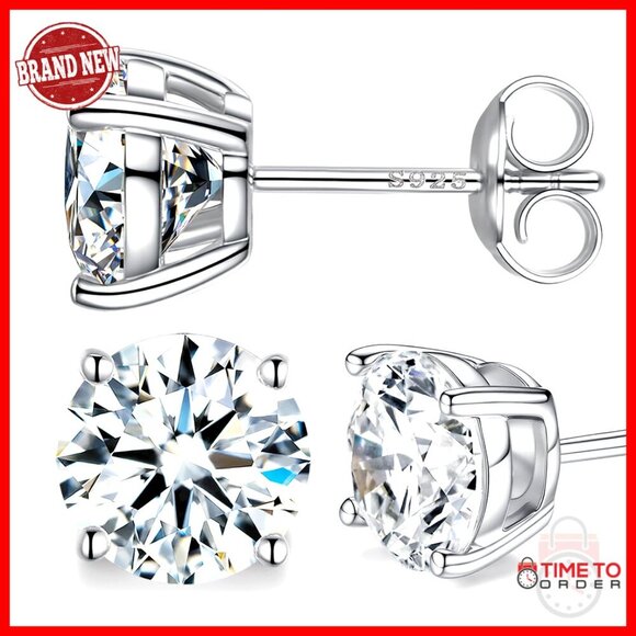Full D Color Moissanite Halo Stud Earrings S925 Silver 18K  Moissanite Stud Earrings S925 Sterling Silver Plated 18k White Gold